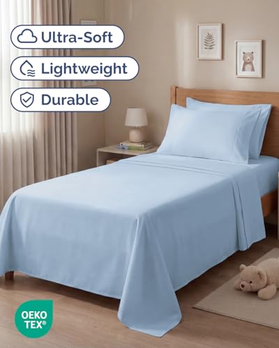 Image of Twin 4 Piece Bed Sheet Set - Comfy, Breathable & Cooling Sheets - Baby Blue | Ultra Soft Hotel Luxury Bedding Set with 8-16 Inch Deep Pockets, 1 Flat & 1 Fitted Sheet & 2 Pillowcases, Wrinkle & Fade Free