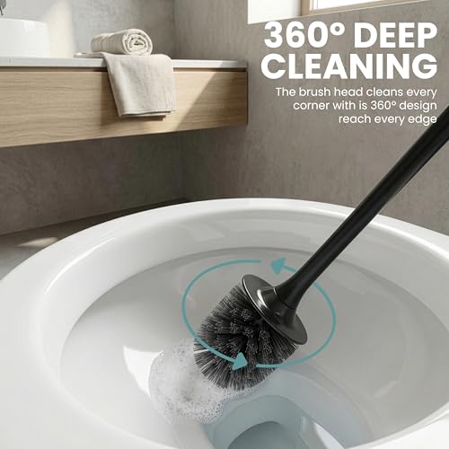 Image of Vigar Zense Toilet Brush and Holder Set, Polyresin Stone, Black Marble