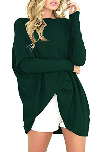 Odosalii Damen Pullover Herbst Vintage Elegant Sweatshirt Lang Lose Kleidung Klassisch Bequem Arbeitspullover (Dunkelgrün, M) Cover