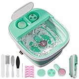 Qtiice Klappbarer Fußspa-Massagegerät mit Heizer, 3 Pediküre-Aufsätzen, Blasenfunktion, Pediküre-Fußbad mit Pediküre-Set und Griff zur Stresslinderung