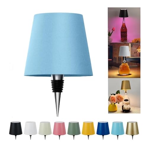 JORCEDI Wireless Bottle Lamp - Rechargeable Bottle Lights USB Rechargeable Bottle Lamp Kit, LED Bottle Lamp Wine Bottle Lamp Touch Dimmable Lamp for Bottle (Blue,3 Color)