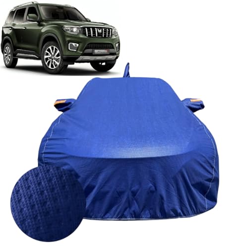 Image of Car Cover For Mahindra Scorpio N (2022-2026) | 100% Waterproof Cover with Antenna & REFLECTIVE Mirror Pockets | Dustproof, Scratchproof, Heatproof Scorpio N Car Cover |Soft Cotton Lining|BLUE