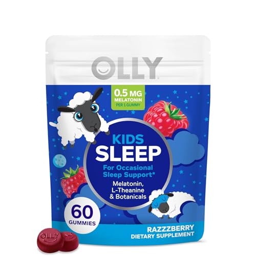 OLLY Kids Sleep Gummy 0.5mg Melatonin L Theanine Chamomile and Lemon Balm Childrens Chewable Supplement Occasional Sleep Support Raspberry - 60 Count