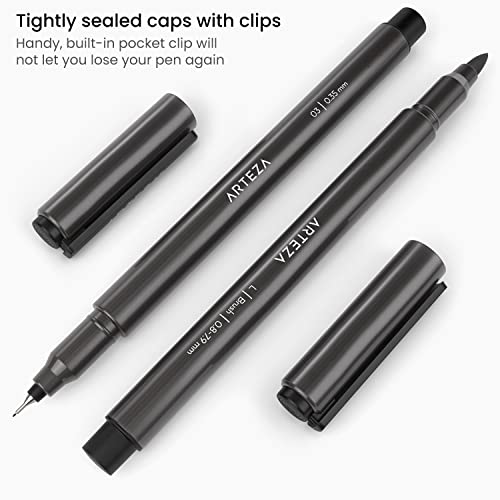 Arteza Micron Pens, Set Of 10 Black Ink Archival Fineliners, Quick-Dry, Assorted Sizes Calligraphy Pens (From 0.2Mm To 7.9Mm), Smudge-Proof Journaling Supplies And Art Supplies For Artists #TOP4