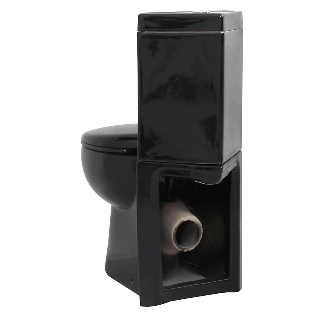 vidaXL Inodoro WC Cierre Suave Doble Cisterna Cerámica Negro Váter de Baño