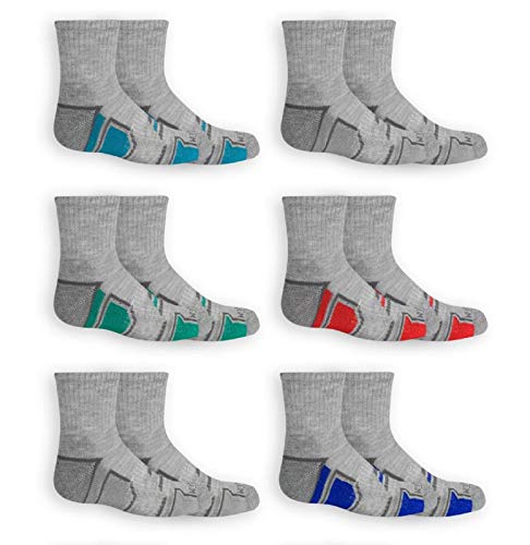 Fruit of the Loom boys 6-pair Half Cushion Ankle Socks (Medium, Grey Multi)