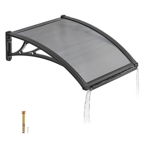 VEVOR Auvent de Porte d'Entrée 61x60 cm Marquise de Porte Extérieur Polycarbonate pour Fenêtres de Porche Balcon, Protection contre la Pluie, la Neige, le...