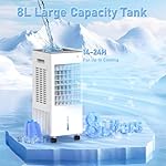 Mobile Klimaanlage Mobil Klimagerät Luftkühler 4 in 1 Ventilator mit Wasserkühlung Klimagerät ohne Abluftschlauch Verdunstungskühler mit 8L Wassertank 7,5h Tmer 4 Kühlakku Fernbedienung – Bild 3