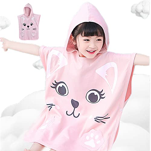 MAFANG® Enfants Serviette De Plage À Capuche Microfibre Serviette De Bain De Natation Enfants Peignoir De Bande Dessinée Mignon Poncho Serviette, pour Bébés Et Enfants De 0 À 7 Ans,Rose Cover