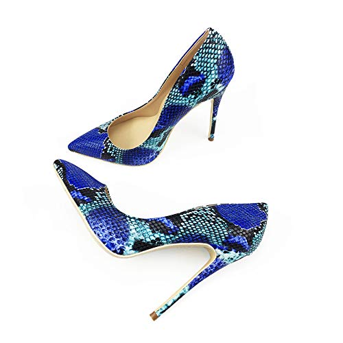 Miluoro Blue Snake Printed Sexy Stilettos High Heels 12Cm Pointed Toe Women Pumps (6.5) #TOP1