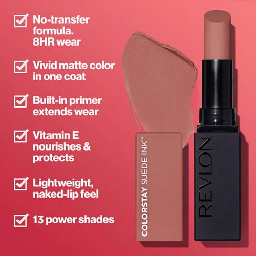 Image of REVLON ColorStay Suede INK Lipstick, Waterproof, Longwear, Transfer proof, Antioxidant-rich Vitamin E, With Vegan Formula made without parabens, No Rules - 002