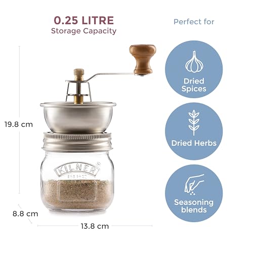 Kilner 250 ml Seasoning Grinder Glass Jar with Ceramic Grinder for Salt, Pepper, Herbs and Spices - Image 3