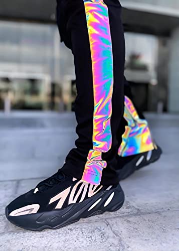 LZLRUN Rainbow Reflective Striped Pants Men Brand Hip Hop Dance Fluorescent Trousers Casual Harajuku Night Sporting Jogger4