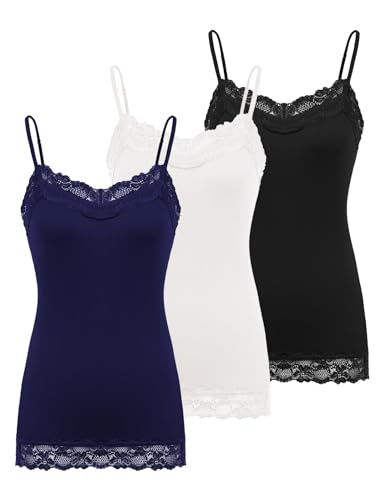 Image of Kate Kasin Women's Adjustable Spaghetti Strap Lace Trim Cami Tunic Tank Top 3PACK