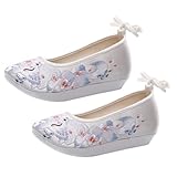 KOMBIUDA Zapatos Étnicos para Mujer con Cuña Interna Bordados Seda de Estilo Chino Retro Gruesa Antideslizante para Hanfu y Vestuario Festivo Talla Color Blanco