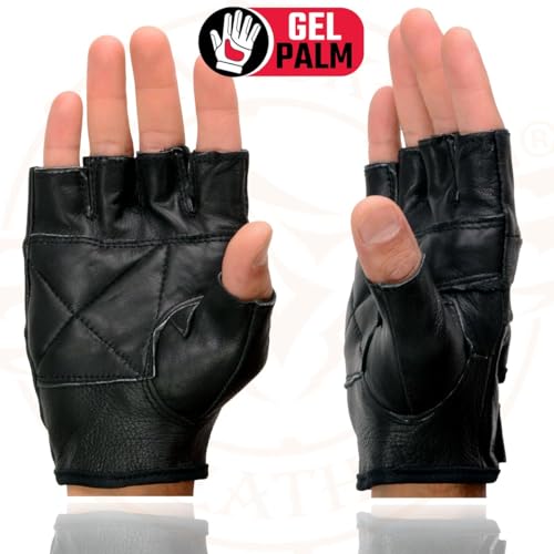 Image of Milwaukee Leather SH198 Men's Black Flame Embroidered Fingerless Gloves with Gel Palm | Padded Comfort; Vibration Relief; Flame Embroidery