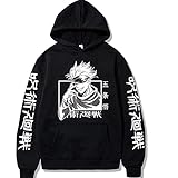 NECHARI Unisex Tops Harajuku Anime Unisex Hoodie Pullovers Tops Loose Long Sleeves (Black2,L,Large)