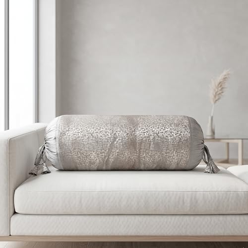 Image of SAJAVAT HOME Steel Grey Silk Bolster Cover for Sofa, Bed & Diwan (Pack of 1) 15x30 Inch | Soft Breathable Side Pillow Cover | Textured Round Pillow Cover for All Seasons