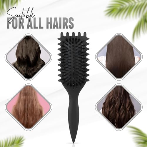 Image of Curly Hair Brush - Curl Defining & Detangling Brush for Women & Men - Boar Bristle Styling Brush for Shaping, Combing & Enhancing Natural Curls - Suitable for All Hair Types (BALCK)