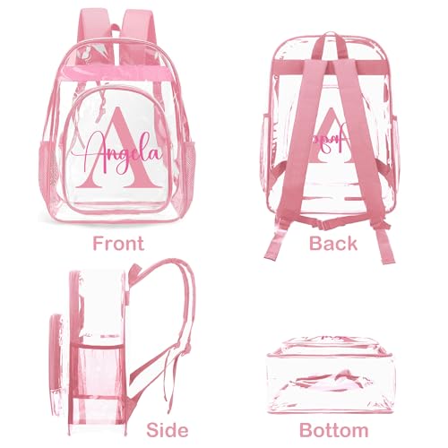 Personalized Clear Backpacks with Name, Custom Letter Clear Backpack for Gifts, with Reinforced Strap & Large Capacity PVC Transparent Waterproof Backpacks for Travel Camping Work3