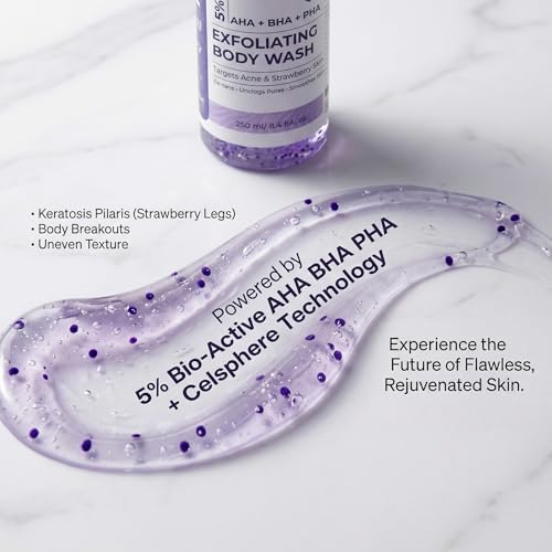 Image of 5% Dual PHA, Salicylic & Lactic Acid Barrier-Repair Detan Body Wash 250ml | Niacinamide & Gentle SCI | Bodywash for Women & Men | Hydrates & Protects Barrier, Clears Acne & Strawberry Legs, Reduces Dark Spots & Evens Tone | Shower Gel for Sensitive to Normal Skin