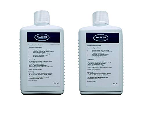 WABEZU Wasserbett Conditioner 2 Flaschen im Set a´250 ml mit integriertem Bubble Stop Cover