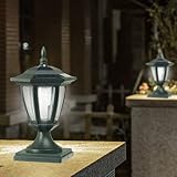 farol exterior solar led - - - - Paquete de 2 faroles solares impermeables de color negro retro con LED para decoración de exteriores moderna