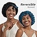 Hat Hut Satin Bonnet Silk Bonnet for Sleeping Cap for Curly Hair Bonnet for Women Two Layer Reversible Bonnet with Tie Band (Prussian Blue/Black)