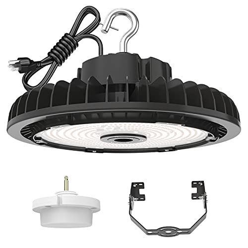 LED High Bay Light 150W with Motion Sensor 22,500LM 150LM/W 1-10V Dimmable,5000k, 6.56’ Cable with 110V Plug,Motion Sensor Kit,Hanging Hook,U-Shaped Bracket,Safe Rope, UL Listed