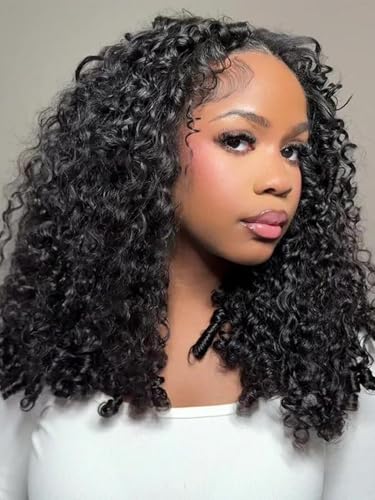 Curlyme Burmese Curly V Part Human Hair Wigs 180% Density V Part Wig With Drawstring Beginner Friendly Glueless Wigs With Spiral End Curly Natural Black Color 20 Inch