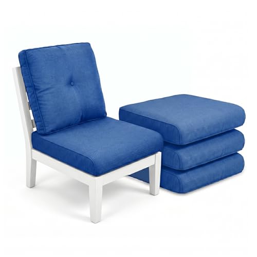 Image of Luxury 4 inch Thick Outdoor Cushion Set of 4 - 22x24 Patio Furniture Cushions with 28D High-Density Foam, Water-Resistant & Fade-Resistant Fabric, Removable Covers for Patio Furniture Sofa Couch -Blue