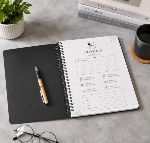 Image of AccuPrints Sumiko A5(6 x 8.5) inch Spiral Notebook 160 Pages, 70 GSM Ruled Wiro Binding, Black Cover
