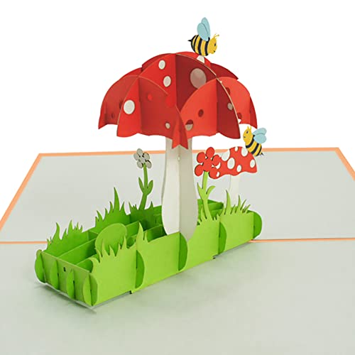 Carte d'anniversaire pop-up, carte de voeux 3D, pour les enfants, garçon, filles, de grande qualité, fait à la main - Abeille et champignons - SWEETPOPUP 016 Cover