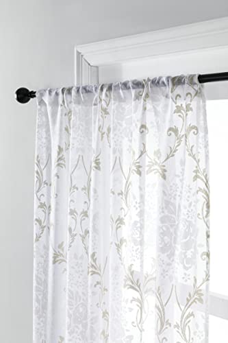 Cortinas beige de salón con flores bordadas y tejido translúcido 4