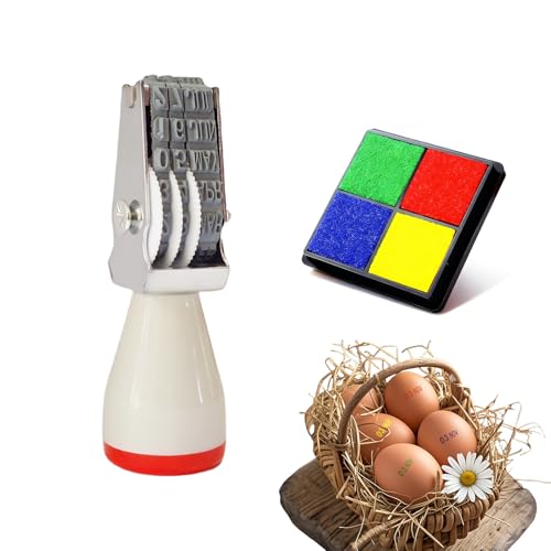 Month and Day Stamper with Four-Color Ink Pad Egg Date Stamps for Fresh Eggs Date Roller Kit Farm Office Shipping Receiving Label Marker