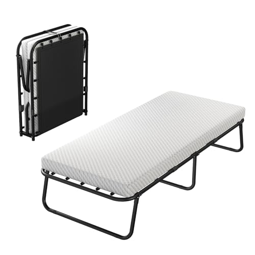 HavenGlide Cama plegable de 80 x 190 cm con colchón para adultos, altura de 33 cm, con espacio de almacenamiento debajo de la cama, marco de cama de viaje, marco de cama plegable, cama de metal
