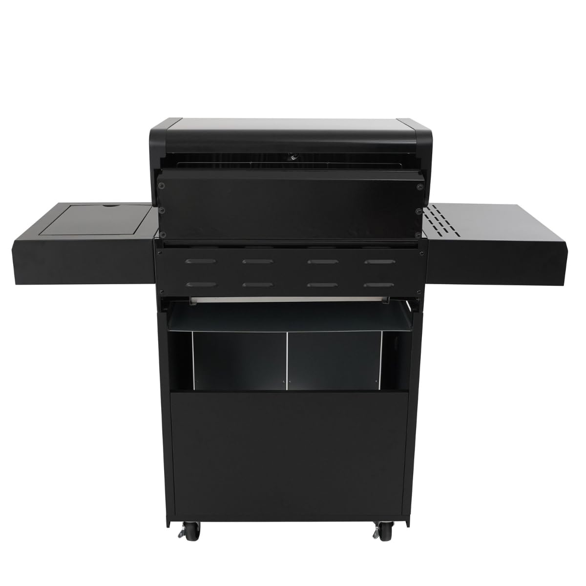Barbecue a Gas 4 Bruciatori + Fornello Laterale 3,2 kW – BBQ in Acciaio Inox con Griglie in Ghisa Termometro Integrato, Coperchio e Ruote | Cucina da Giardino Professionale