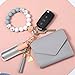 Weewooday Wristlet Bracelet Keychain Wallet for Women Small Silicone Beaded Keyring Purse Leather Card Holder Graduation Gift(Gray)