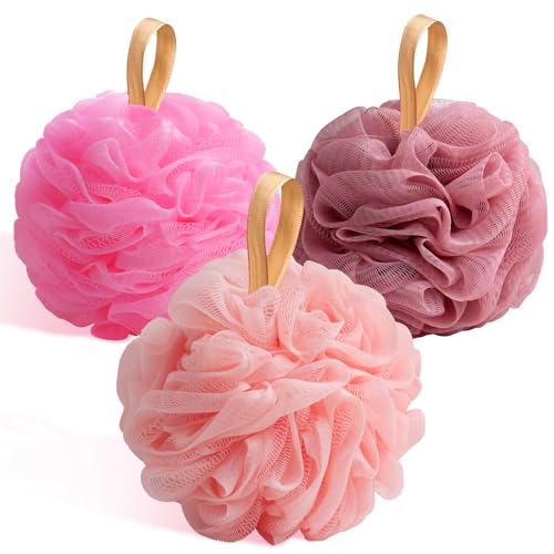 Fishent Bath Loofah Sponge 3 Pack loofahs Exfoliating Body Scrubber 60g Soft Mesh Pouf Shower Puffs Loofa for Women and Men
