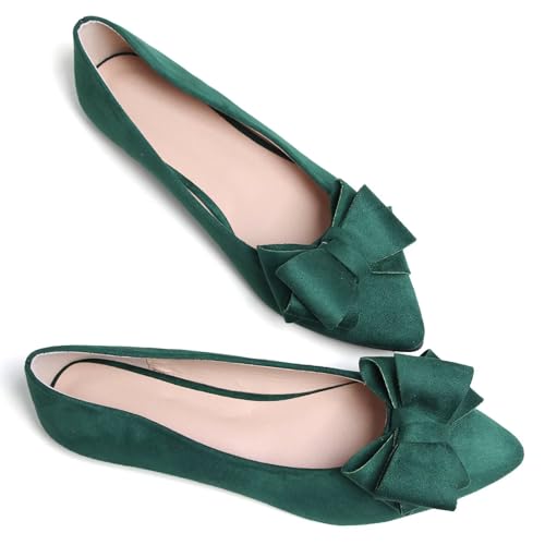 Image of TN TANGNEST Women's Flats Comfortable Dressy Slip On | Pointed Toe Bow Ballet Shoes, Business Casual Office Flats, Suede Flat Shoes