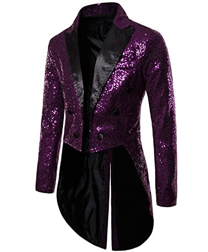 DubuteTuxedo Jacket Men Swallowtail Shiny Sequins Blazer Suit Jacket Slim Fit Party Magic Show Tailcoat Cosplay Dress Blazer Coats