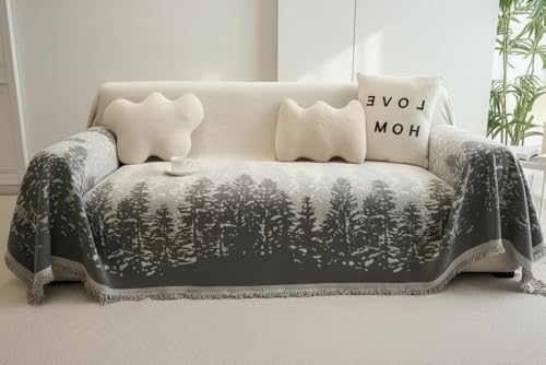 Image of The Furnishing Tree 3 Seater Reversible Chenille Sofa Cover, Double-Sided Luxury Throw, Anti-Slip Couch Cover, Soft & Comfortable Sofa Towel for All Seasons, Grey & Ivory