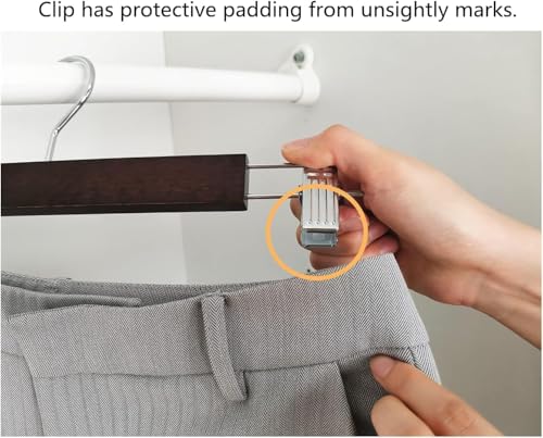Image of Wooden Hangers for Clothes Hanging | 360 Swivel Hook with 2-Adjustable Clip Hangers for Pants, Skirts, Sarees | Wooden Trousers Bottom Hangers for Wardrobe (40, Walnut)