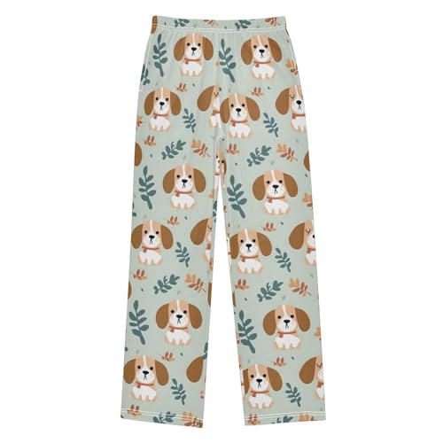 ALAZA Cartoon Puppy Pajamas Bottoms with Pockets Comfy Pjs Sleepwear Elastic Waistband Pajamas Pants Lounge Pants for 6-14 Years