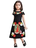 Mexican Dress for Girls Traditional Vestidos Mexicanos Cinco De Mayo Embroidered Dresses Toddler Kids Fiesta Outfit Spanish para Niñas Theme Folklorico La Virgen De Guadalupe Black Size 7 8 Years