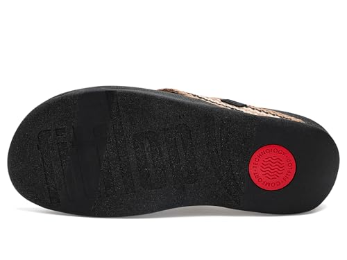 Image of FitFlop, Womens, Surfa Stripe-Webbing Toe-Post Sandals, Black Mix, 8.5, Medium
