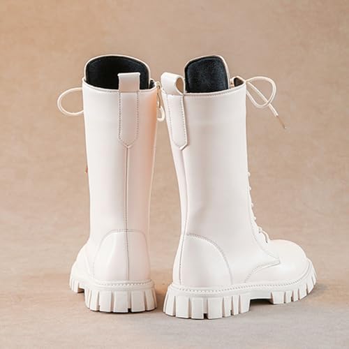 Girls Lace Up Mid Calf Combat Boots Fashion Round Toe Side Zipper Lug Sole Punk Goth Boot For Toddler Little Kid Big Kid4