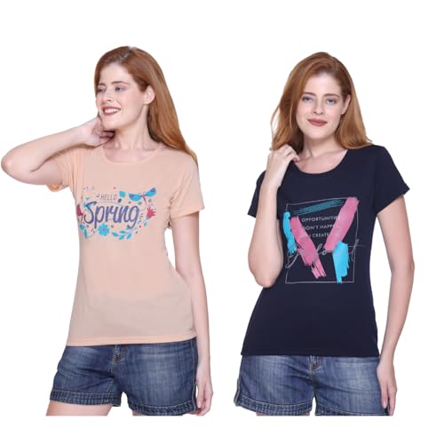 Image of Women's Cotton Half Sleeve Regular Fit T Shirt || Printed Tshirts for Women Pack of 2