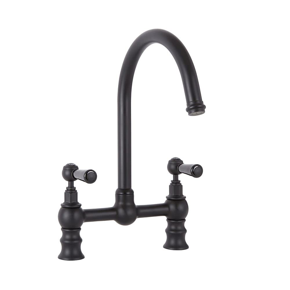 Milano Black Elizabeth Lever Handle Bridge Kitchen Sink Mixer Tap Swivel Spout