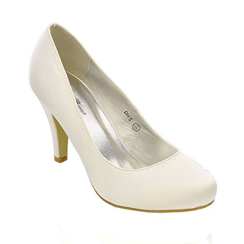 ESSEX GLAM Womens Pumps Mid Heel Closed Toe Satin Bridal Evening Prom Wedding Shoes